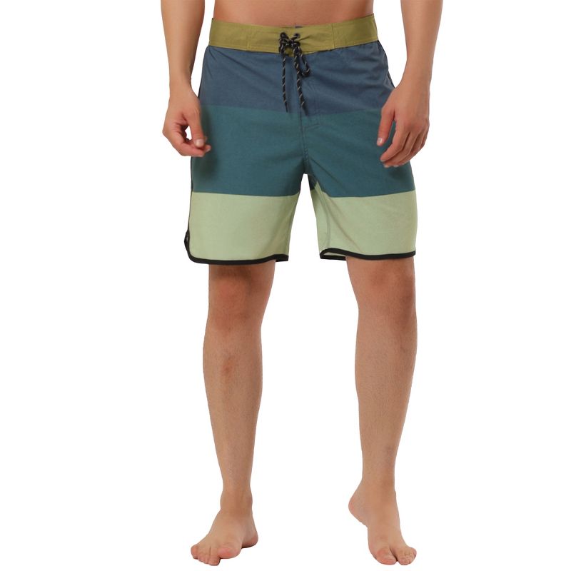 TATT 21 Men's Summer Holiday Color Block Drawstring Surfing Beach Board Shorts, 1 of 7