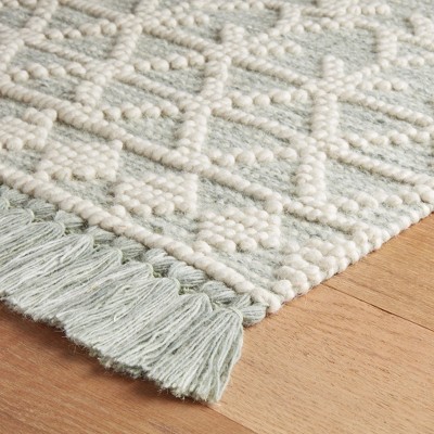 Ivory and Sage Handwoven Wool Cotton Runner Rug 2' 6" x 8'