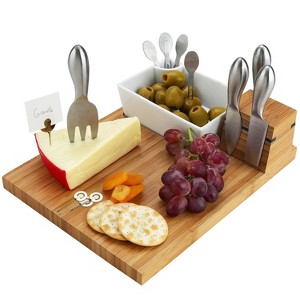 Picnic at Ascot Bamboo Charcuterie Board with Cheese Tools & Ceramic Dish - 1 of 4