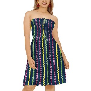 HAPPY BAY Women's Tube Dress Midi Boho Top One Size Zig Zag Blue - 1 of 4