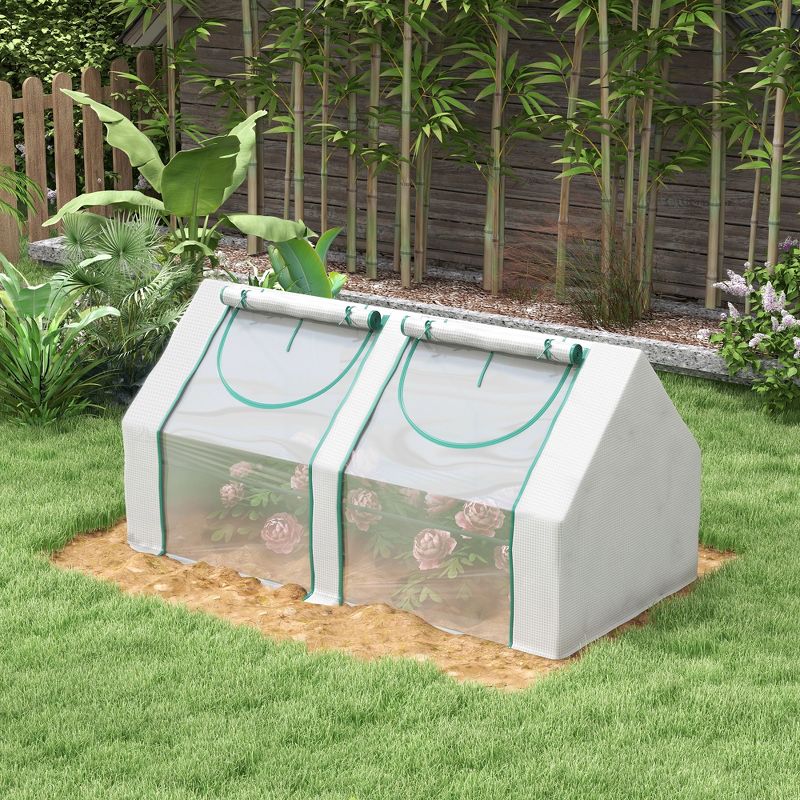 Outsunny 6' x 3' x 3' Portable Greenhouse, Garden Hot House with Two PE/PVC Covers, Steel Frame and 2 Roll Up Windows, Clear, 3 of 7