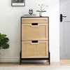 Acekool Natural Rattan Storage Cabinet with 2 Flip Drawers, Adjustable Shelves & Metal Legs, Slim Entryway Shoe Organizer - 4 of 4