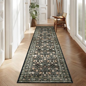 Vintage Floral Rug Runner - Non Slip Washable Area Rug for Kitchen Entryway, Low Pile Soft Carpet Runner Stain Resistant Pet Friendly, Boho Floor Mat - 1 of 4