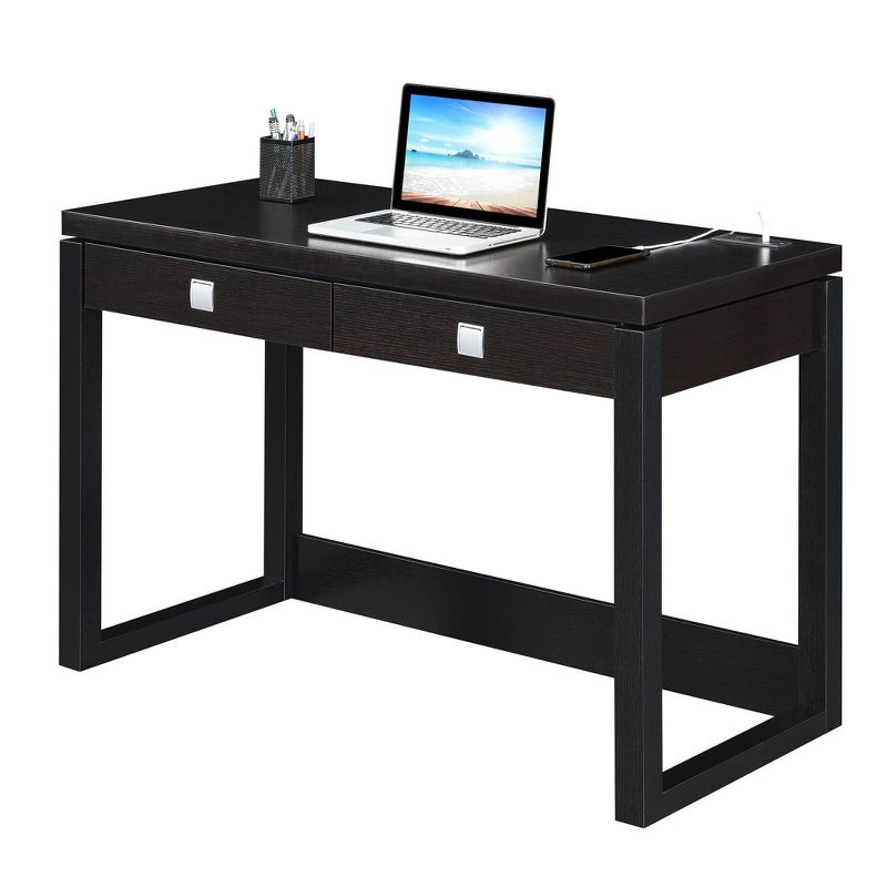 Newport 2 Drawer Desk with Charging Station Espresso/Black - Breighton Home, 4 of 11
