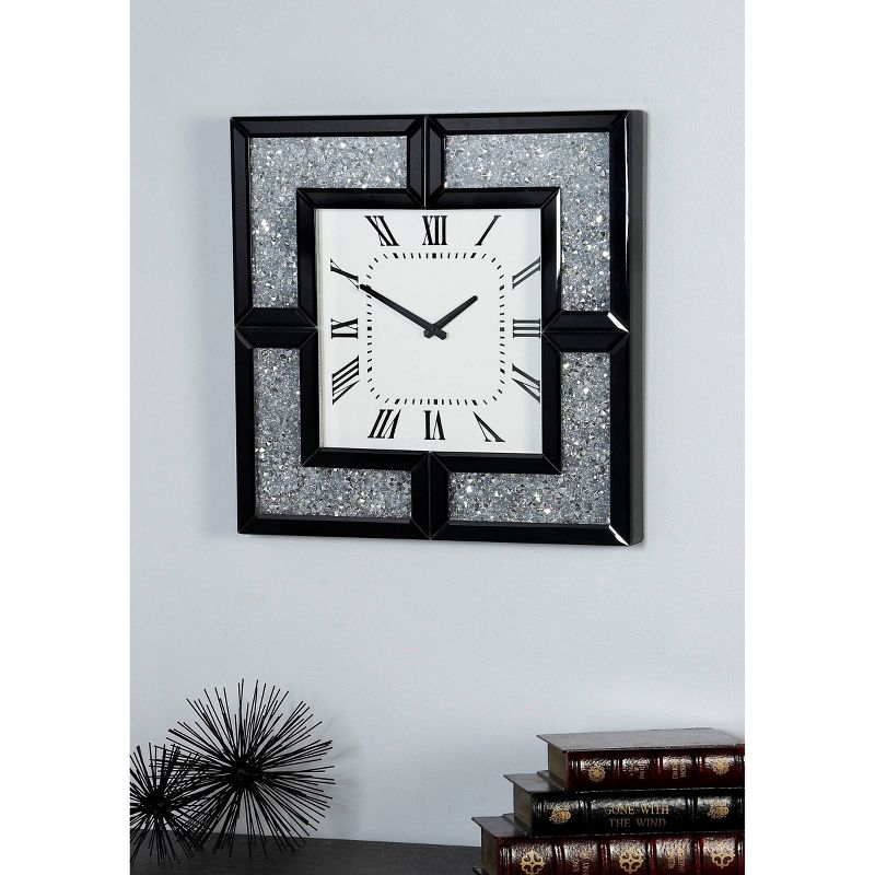20&#34;x20&#34; Glass Mirrored Wall Clock with Floating Crystals Black - Olivia &#38; May, 3 of 8