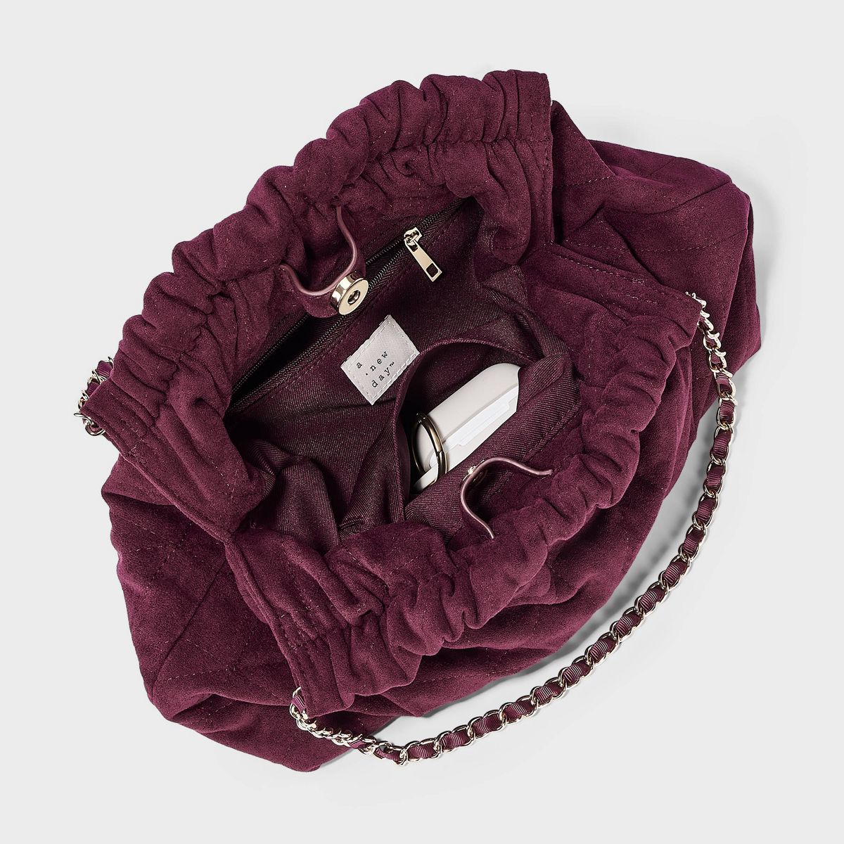 Faux Suede Quilted Gathered Tote Bag - A New Day™ - thumbnail 9