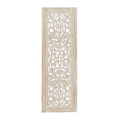 Traditional Mango Wood Floral Decorative Wall Sculpture Cream - Olivia & May