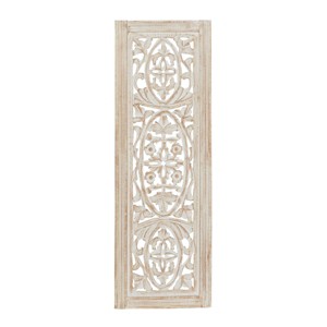 Traditional Mango Wood Floral Handmade Intricately Carved Arabesque Wall Decor Cream - Olivia & May - 1 of 4