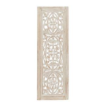 Traditional Mango Wood Floral Handmade Intricately Carved Arabesque Wall Decor Cream - Olivia & May