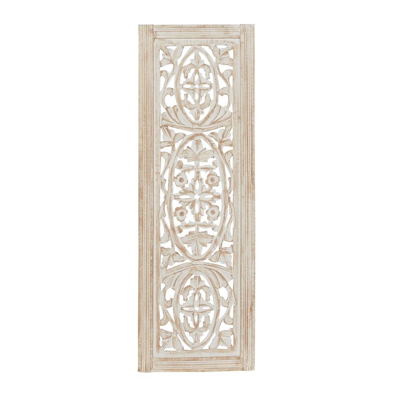 Traditional Mango Wood Floral Handmade Intricately Carved Arabesque Wall Decor Cream - Olivia &#38; May, 1 of 13