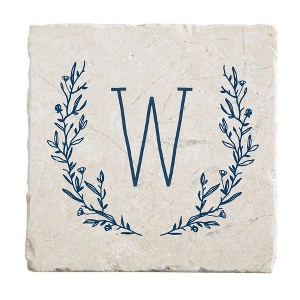 Personalization Mall Farmhouse Floral Personalized Letter Tumbled Stone Coaster Set - 1 of 1