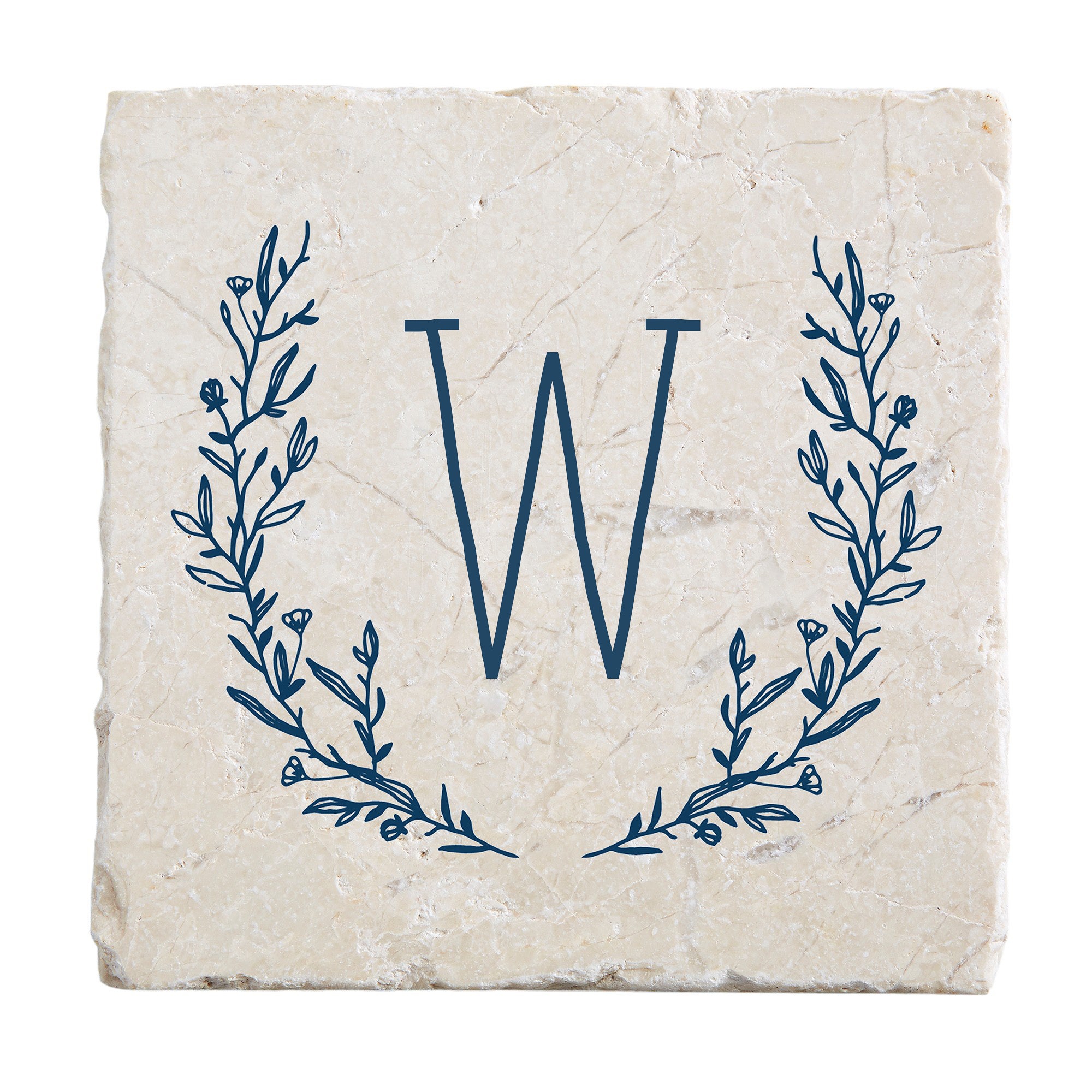 Personalization MallFarmhouse Floral Personalized Letter Tumbled Stone Coaster Set, W