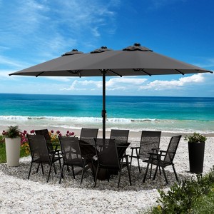 Maggift Large Patio Umbrella, Twin Umbrella Outdoor Patio, Double-Sided Rectangle Market Umbrella for Pool Lawn Garden, Brown 181.1"*106.2"*94.5" - 1 of 4