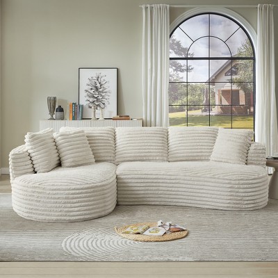 Dolonm 121" Modern Curved L-shaped Sofa,Compression Boneless Sofa,Minimalist Design,Corduroy Fabric,No Assembly,for Living Room,Bedroom