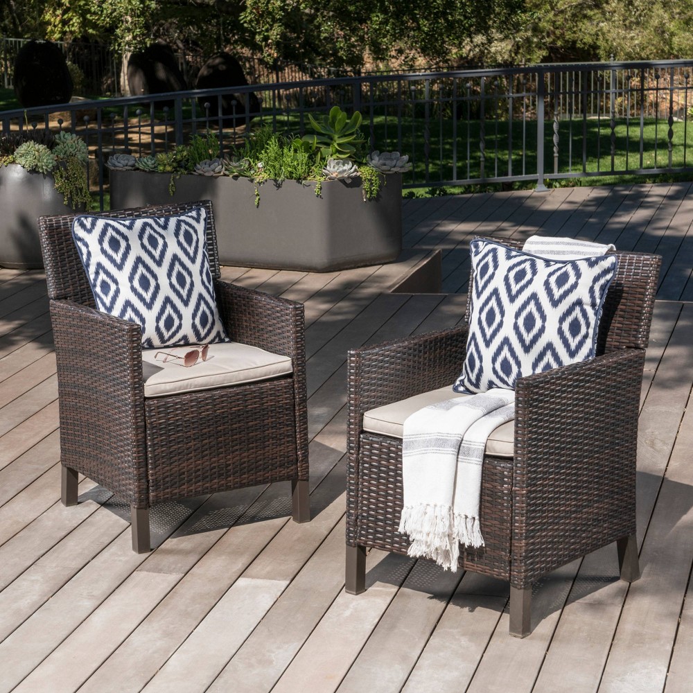 Photos - Garden Furniture Cypress 2pk Wicker Dining Chairs - Brown - Christopher Knight Home