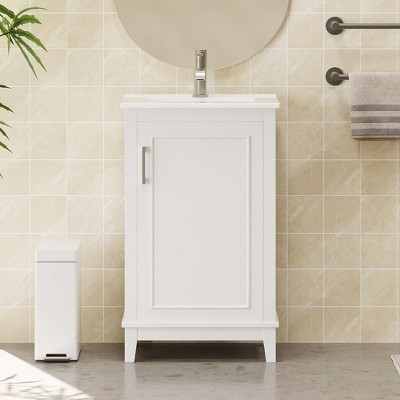 20 Inch Bathroom Vanity, Bathroom Cabinet With Ceramic Top Sink, Soft Closing Doors, Double Layer Storage Rack