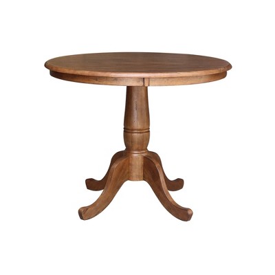 36" Distressed Oak Solid Wood Round Pedestal Table with 2 X-Back Chairs