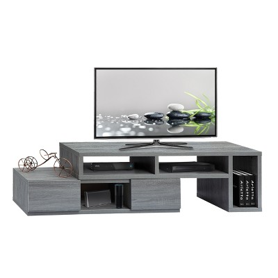 Gray MDF Expandable TV Stand with Shelves and Drawers