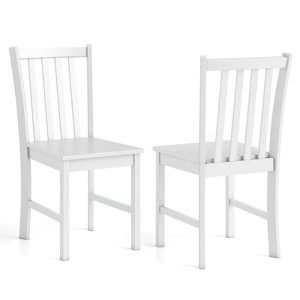 Costway Rustic Dining Chairs Set of 2 with Slat Tilt Backrest, Wide Seat, Rubber Wood Legs White/Black - 1 of 4
