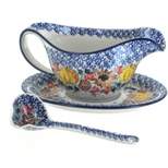 Blue Rose Polish Pottery 239-561 Ceramika Artystyczna Gravy Boat with Ladle