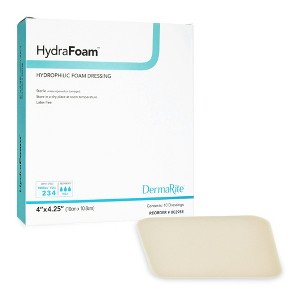 HydraFoam Foam Dressing 4 x 4.25" Rectangle No Border Waterproof Backing 00295E 10 per Box - 1 of 4