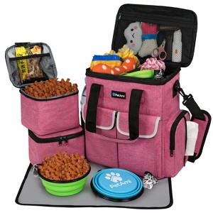 PetAmi Dog Travel Bag, Pet Supplies Accessories Organizer, Traveling Camping Weekend Essentials Kit, Food Container Collapsible Bowls - 1 of 4