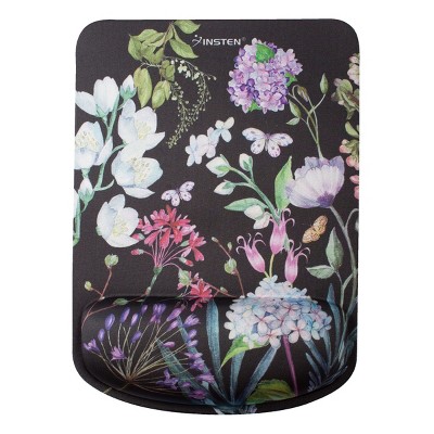 Insten Floral Mouse Pad with Wrist Support Rest, Ergonomic Support, Pain Relief Memory Foam, Non-Slip Rubber Base, Rectangle, Black