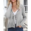 Women's Peplum Cardigan Sweater - Tie Front Collared Long Sleeve Knit Cardigan, Ruffle Hem Warm - 3 of 4