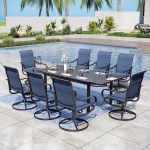 Captiva Designs 9pc Patio Dining Set with Slat-top Adjustable Steel Rectangle Table & Padded Textilene Swivel Chairs - 1 of 4