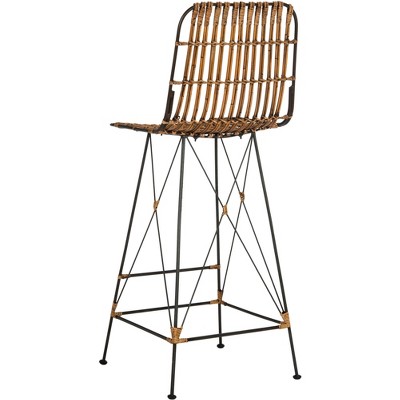 Luxuriant 43'' Natural Brown & Black Metal Wicker Bar Stool - Set of 2