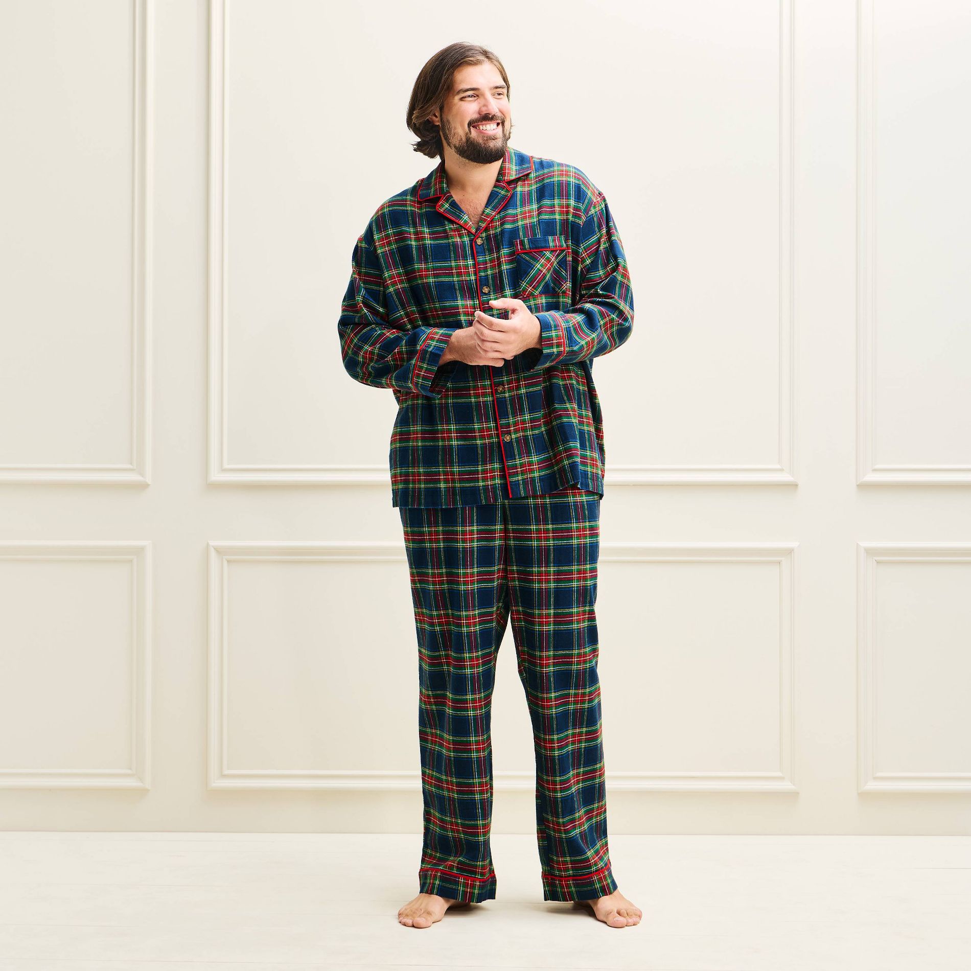 Men's Holiday Navy Plaid Flannel Matching Family Pajama Set - Wondershop™ Navy Blue