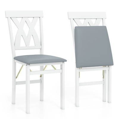 Tangkula Folding Wooden Dining Chair Set of 2 Faux Leather Upholstered Kitchen Armless Chairs w/ Padded Seat