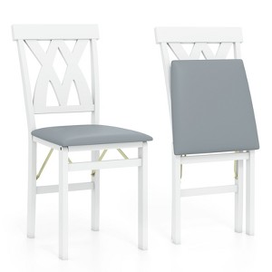 Tangkula Folding Wooden Dining Chair Set of 2 Faux Leather Upholstered Kitchen Armless Chairs w/ Padded Seat - 1 of 4