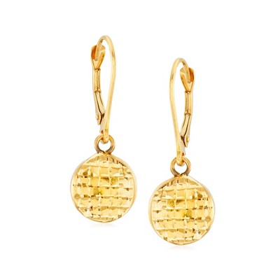 Ross-Simons 14kt Yellow Gold Textured and Polished Disc Drop Earrings