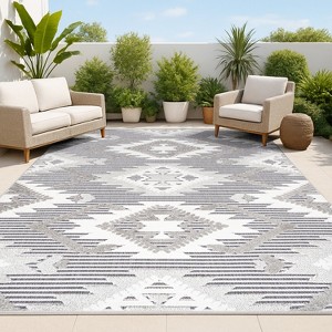 Sumak High-Low Pile Neutral Diamond Kilim Indoor/Outdoor Area Rug - JONATHAN Y - 1 of 4