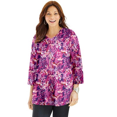 Catherines Women's Plus Size Petite Easy Fit 3/4-Sleeve V-Neck Tunic