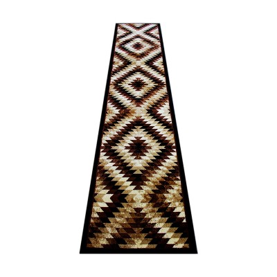 Emma and Oliver Distressed Southwestern Diamond Motif Plush Pile Olefin Accent Rug - Jute Backing