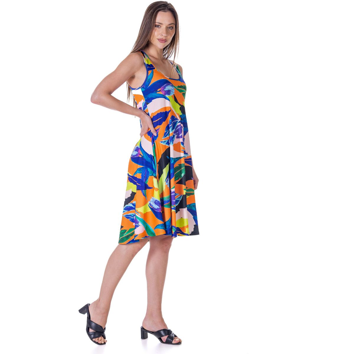 24seven Comfort Apparel Womens Multicolor Sleeveless Knee Length Tank Swing Dress - thumbnail 2