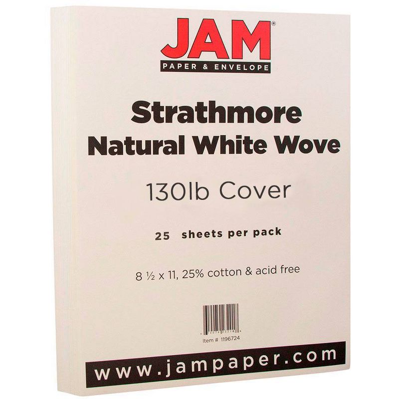 JAM Paper Extra Heavy Weight 130lb Cardstock - 8.5 x 11 - Natural White Wove Strathmore - 25 Sheets, 1 of 4