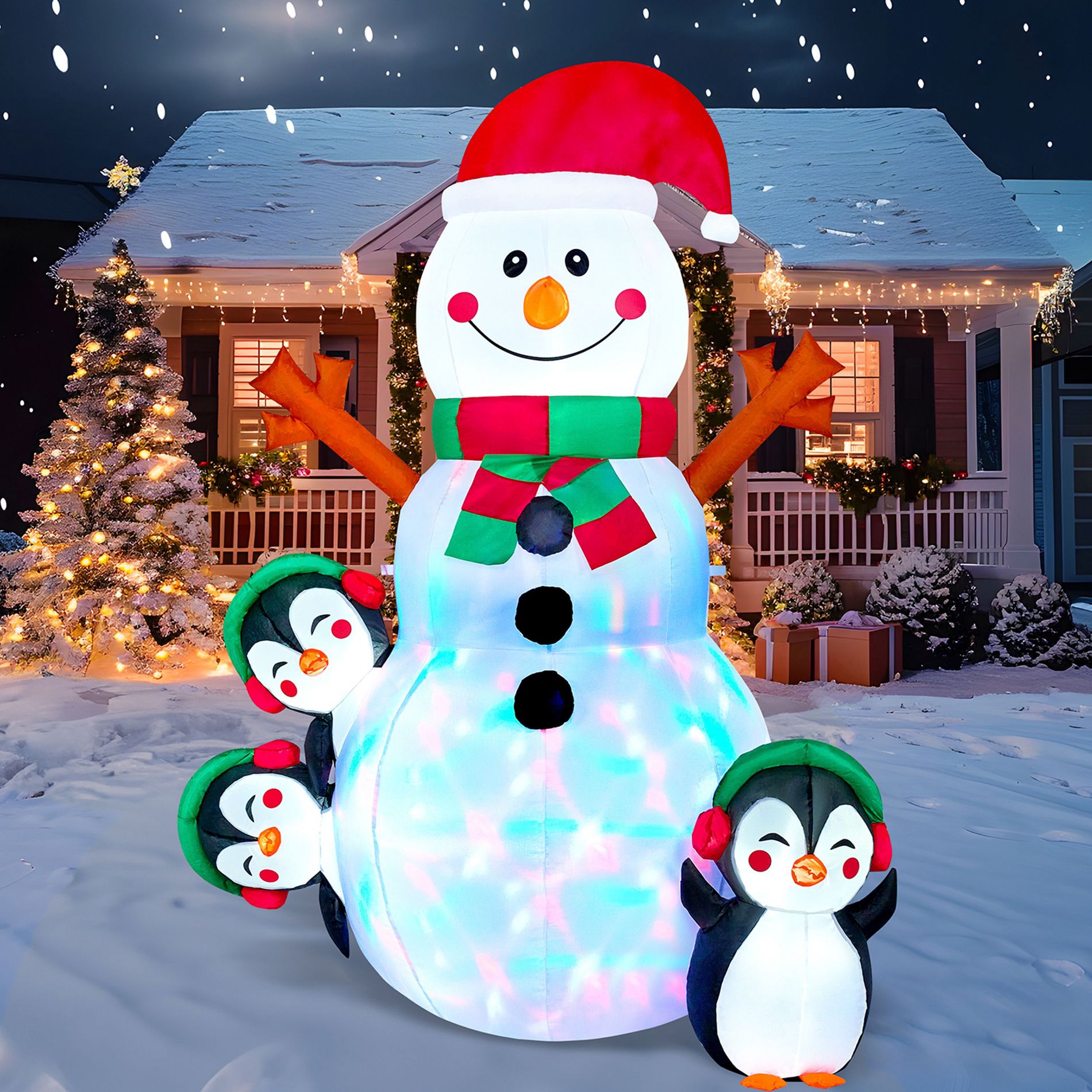 Joyfy 6 FT Christmas Inflatable Outdoor Decoration, Snowman Penguin Inflatables with Built-in Multicolor LEDs for Xmas Party Indoor Outdoor Yard Décor