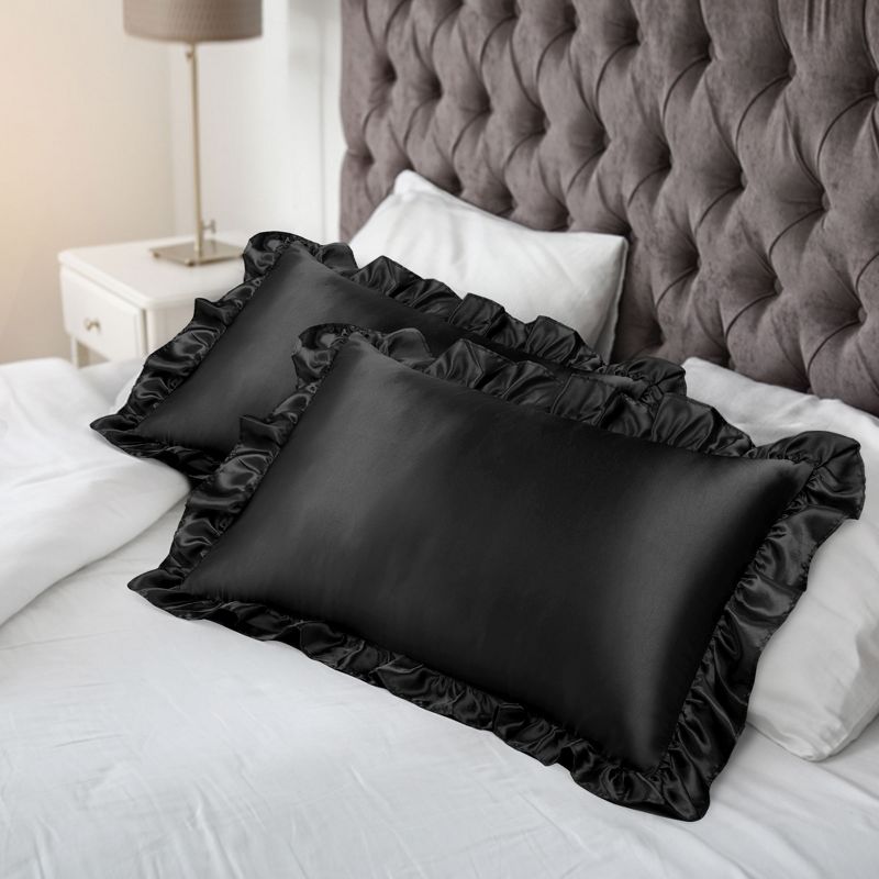 PiccoCasa Satin Retro Silky with Ruffle Luxury Envelope Closure Pillowcases 2 Pcs, 3 of 8
