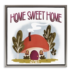 Stupell Industries Sweet Home Mushroom Cottage Black Framed Floater Canvas Wall Art - 1 of 4
