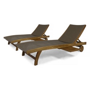 Gulches  Chaise Lounge Set (2 Pcs) with Pull-Out Tray ¨C Acacia Wood Frame & PE Wicker Seat - 1 of 4
