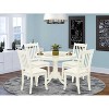 HomeStock 5-Piece Round Linen White Finish Solid Wood Top Dining table with 4 Chairs with Slat Back - 2 of 4