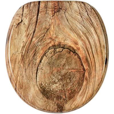 Sanilo 118 Round Molded Wood Toilet Seat with No Slam, Slow, Soft Close Lid, Stainless Steel Hinges, and Unique Fun Decorative Design, Rustic, Brown