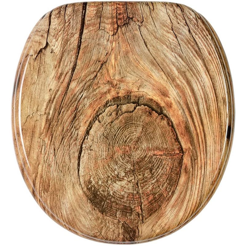 Sanilo Round Molded Wood Toilet Seat with No Slam, Slow, Soft Close Lid, Stainless Steel Hinges, Unique Fun Decorative Design, Vintage Wood Grain, 1 of 7