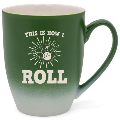 100 North Bowling Pin Design 10 Ounce Green and White Two Toned Ombre, Comfortably Fits Your Hands, Ceramic Tea Coffee Cup Mug, This Is How I Roll