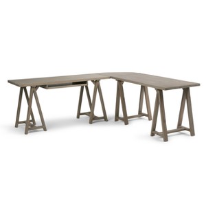 Hawkins Solid Wood L-Shape Corner Desk Distressed Gray - Wyndenhall