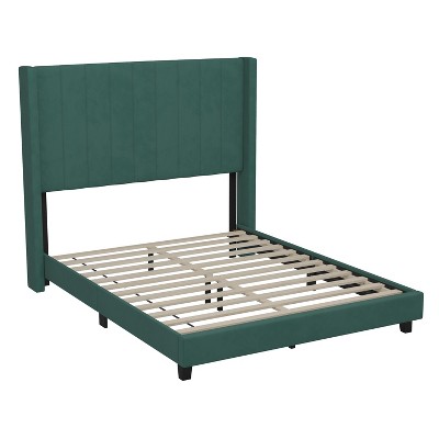 Emma and Oliver Upholstered Platform Bed with Vertical Channel Stitch Detail and Engineered Wood Frame - No Box Spring Required