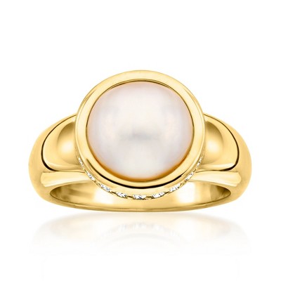 Ross-Simons 10mm Mabe Pearl and .30 ct. t.w. CZ Ring in 18kt Gold Over Sterling
